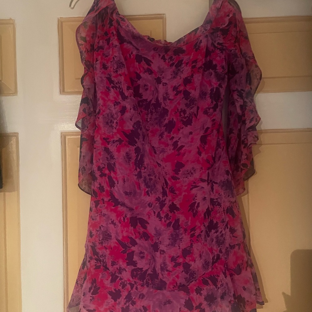 H by Halston Vibrant Pink and Purple Midi Dress